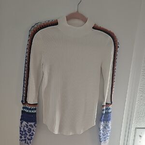 We The Free White and Blue Sweater